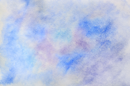 Abstract background illustration in the form of watercolor strokes and drops, executed in cold blue and purple tonesの写真素材