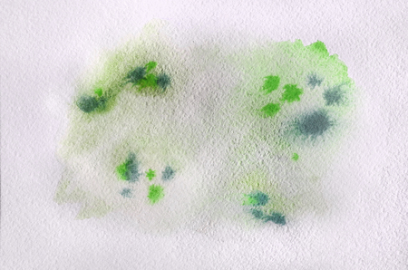 Abstract background illustration in the form of watercolor strokes and drops, executed in green tonesの写真素材