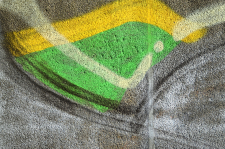 Concrete weathered worn wall damaged paint. Grungy Concrete Surface with graffiti colors and outlines. Street art background texture. Close up painted wall of the cityの写真素材