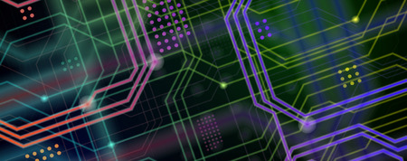 An abstract technological background consisting of a multitude of luminous guiding lines and dots...