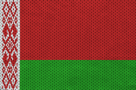 Belarus flag printed on a polyester nylon sportswear mesh fabric with some foldsの写真素材
