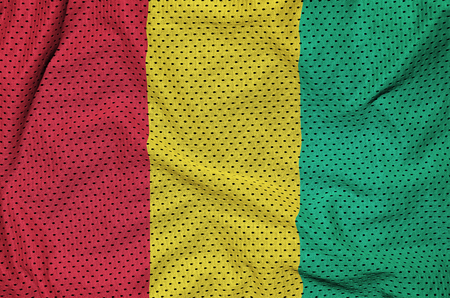Guinea flag printed on a polyester nylon sportswear mesh fabric with some foldsの写真素材