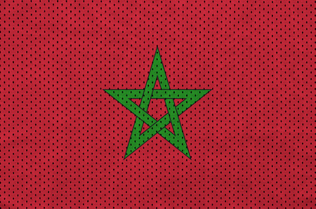 Morocco flag printed on a polyester nylon sportswear mesh fabric with some foldsの写真素材