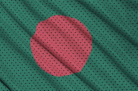 Bangladesh flag printed on a polyester nylon sportswear mesh fabric with some folds