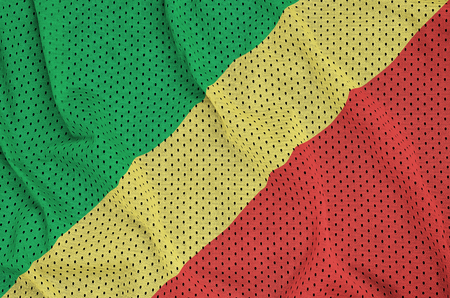 Congo flag printed on a polyester nylon sportswear mesh fabric with some foldsの写真素材