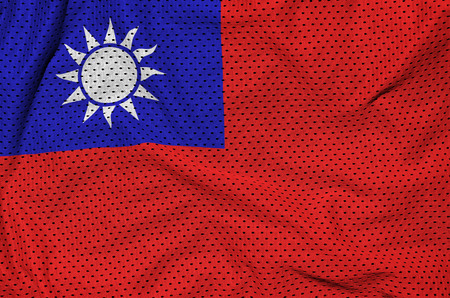 Taiwan flag printed on a polyester nylon sportswear mesh fabric with some foldsの写真素材