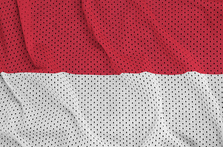 Monaco flag printed on a polyester nylon sportswear mesh fabric with some foldsの写真素材
