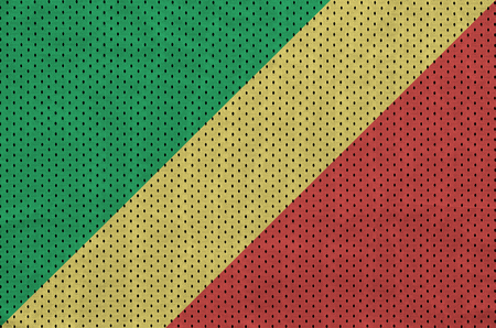 Congo flag printed on a polyester nylon sportswear mesh fabric with some foldsの写真素材