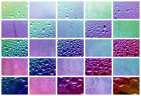 A collage of many different fragments of glass, decorated with rain drops from the condensate....