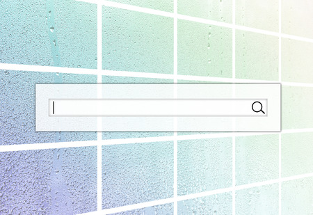 The search field is located on top of collage of many different fragments of glass, decorated with rain drops from the condensate. Rainbow colorsの写真素材