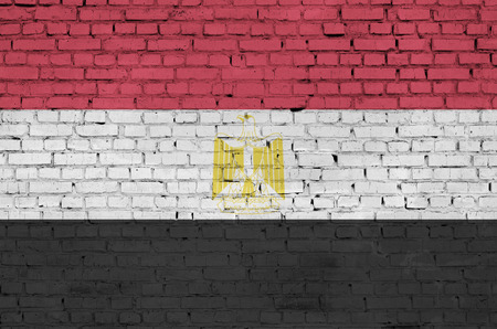 Egypt flag is painted onto an old brick wallの写真素材