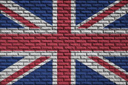 Great britain flag is painted onto an old brick wallの写真素材