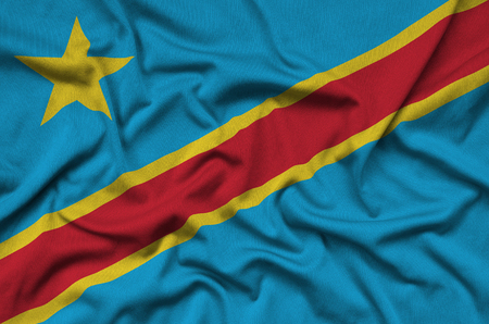 Democratic Republic of the Congo flag  is depicted on a sports cloth fabric with many folds. Sport team waving bannerの写真素材