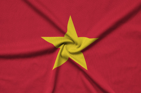 Vietnam flag  is depicted on a sports cloth fabric with many folds. Sport team waving bannerの写真素材