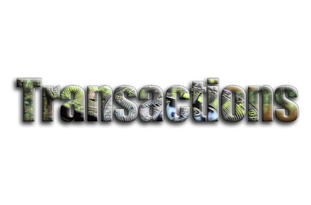 Transactions. The inscription has a texture of the photography, which depicts several bitcoins on a...