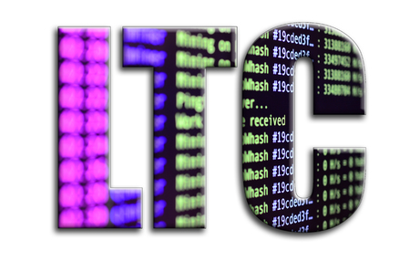 LTC. The inscription has a texture of the photography, which depicts the cryptocurrency mining...