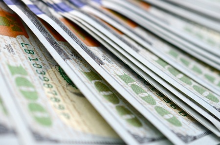 Macro shot with shallow depth of field. Hundred US dollar bills.の写真素材