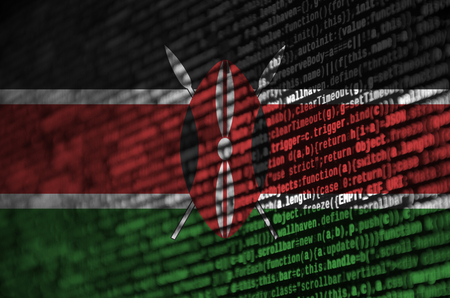 Kenya flag  is depicted on the screen with the program code. The concept of modern technology and site development.の写真素材