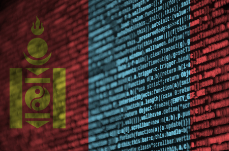 Mongolia flag  is depicted on the screen with the program code. The concept of modern technology and site development.の写真素材