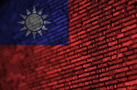 Taiwan flag  is depicted on the screen with the program code. The concept of modern technology and site development.の写真素材
