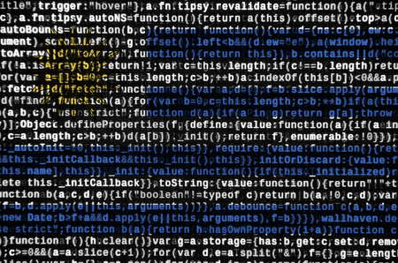 Uruguay flag  is depicted on the screen with the program code. The concept of modern technology and site development.の写真素材