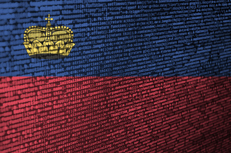 Liechtenstein flag  is depicted on the screen with the program code. The concept of modern technology and site development.の写真素材