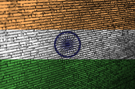 India flag  is depicted on the screen with the program code. The concept of modern technology and site development.の写真素材