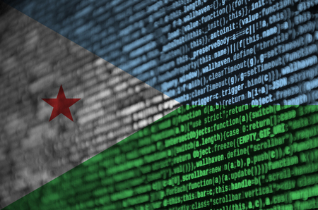 Djibouti flag  is depicted on the screen with the program code. The concept of modern technology and site development.の写真素材