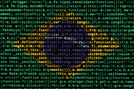 Brazil flag  is depicted on the screen with the program code. The concept of modern technology and...