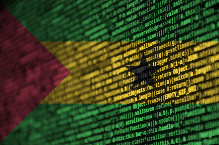 Sao Tome and Principe flag  is depicted on the screen with the program code. The concept of modern technology and site development.の写真素材