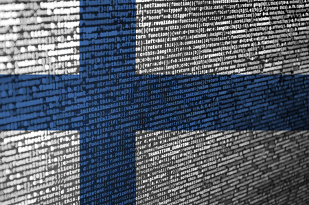 Finland flag  is depicted on the screen with the program code. The concept of modern technology and site development.の写真素材
