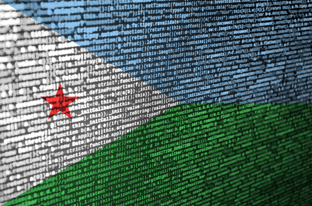 Djibouti flag  is depicted on the screen with the program code. The concept of modern technology and...