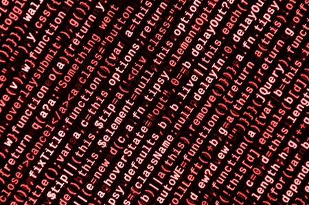 Big data and Internet of things trend. IT specialist workplace. Website HTML Code on the Laptop Display Closeup Photo. Big data storage and cloud computing representationの写真素材