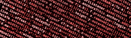 Writing programming code on laptop. Digital binary data on computer screen. Project managers work...