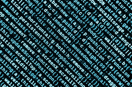 Big data and Internet of things trend. IT specialist workplace. Website HTML Code on the Laptop...