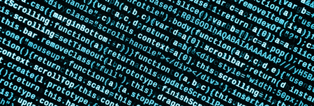 JavaScript code in text editor. Coding cyberspace concept. Screen of web developing javascript code....
