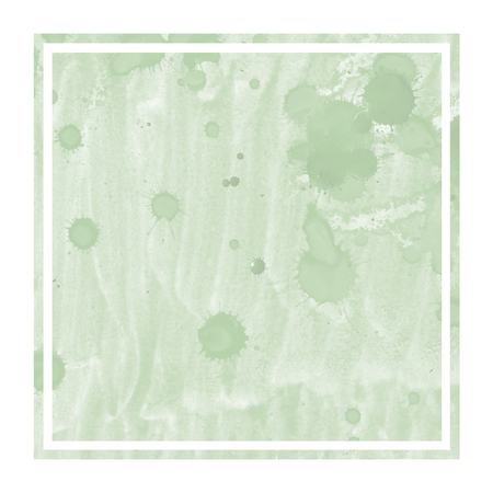 Dark green hand drawn watercolor rectangular frame background texture with stains. Modern design elementの写真素材