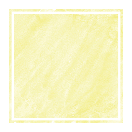 Yellow hand drawn watercolor rectangular frame background texture with stains. Modern design elementの写真素材