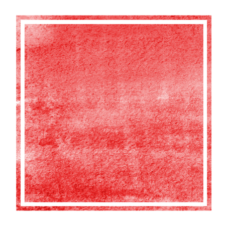 Red hand drawn watercolor rectangular frame background texture with stains. Modern design elementの写真素材
