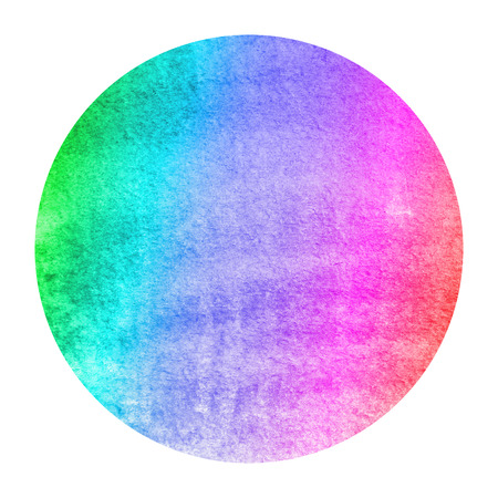 Multicolored hand drawn watercolor circular frame background texture with stains. Modern design elementの写真素材
