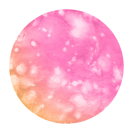 Pink and orange hand drawn watercolor circular frame background texture with stains. Modern design elementの写真素材
