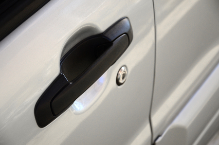 Close up black car door handle. Car equipment. Selective focusの写真素材