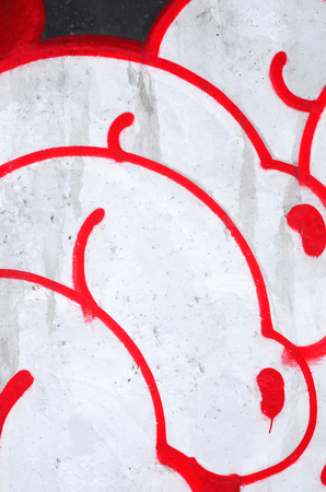 Fragment of colored street art graffiti paintings with contours and shading close up. Background texture of youth contemporary art culture. Pink red and black colorsのeditorial素材
