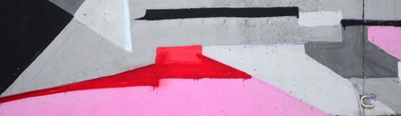 Fragment of colored street art graffiti paintings with contours and shading close up. Background texture of youth contemporary art culture. Pink red and black colorsのeditorial素材
