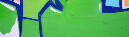 Fragment of colored street art graffiti paintings with contours and shading close up. Background texture of youth contemporary art culture. Green and yellow coloursの写真素材