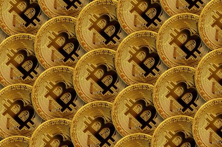 Pattern of many golden bitcoins. Background image for cryptocurrency Internet resources. Mining conceptの写真素材