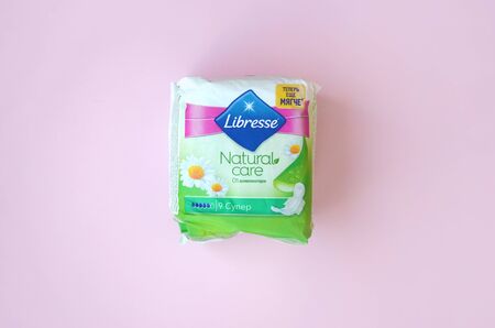 KHARKOV, UKRAINE - OCTOBER 2, 2019: Libresse pad pack. Libresse is an international brand of...