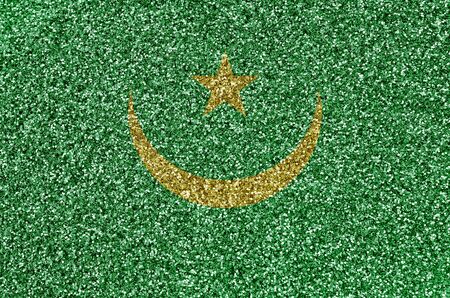 Mauritania flag depicted on many small shiny sequins. Colorful festival background for disco partyの写真素材