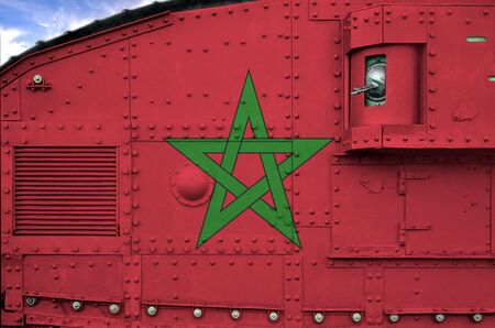 Morocco flag depicted on side part of military armored tank close up. Army forces conceptual backgroundの写真素材
