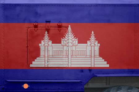 Cambodia flag depicted on side part of military armored truck close up. Army forces vehicle conceptual backgroundの写真素材